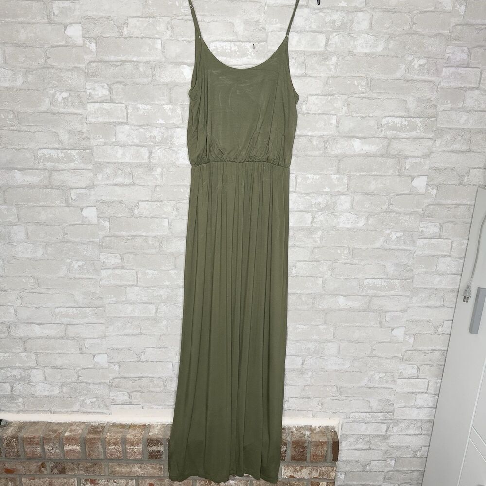 Lush Maxi Strappy Dress Women Empire Waist Soft Jersey Olive Green Large